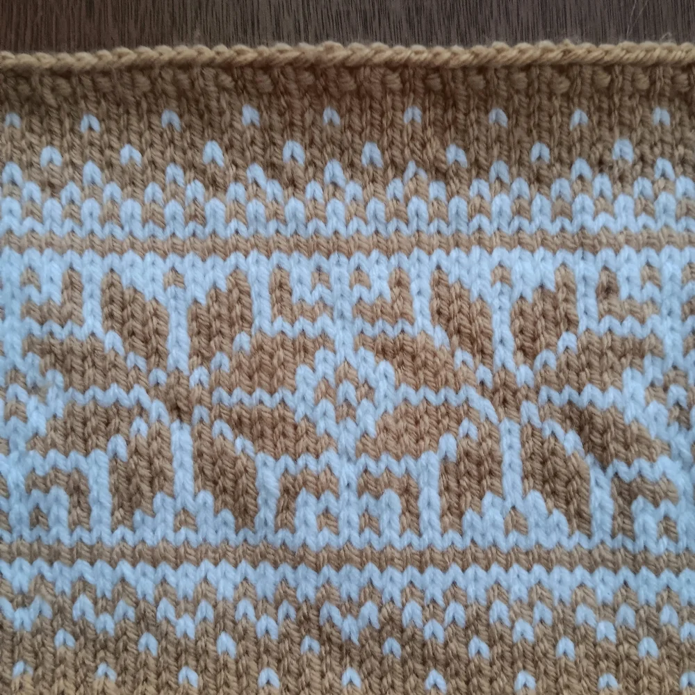 Handmade Handknit Mustard & Ivory Scandinavian Snowflake Motif Cowl Scarf OSFM